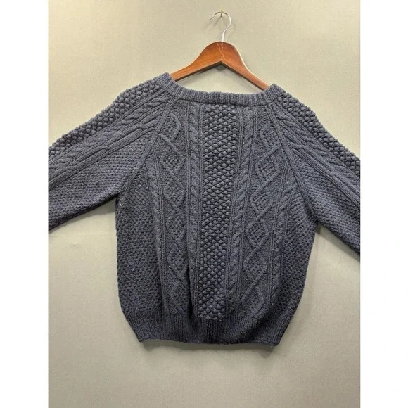 Orvis Cardigan Sweater Womens Navy Blue Silk Cotton Cable Knit Pockets M - Picture 4 of 8